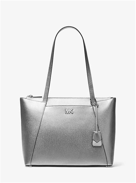 Maddie Medium Metallic Crossgrain Leather Tote Bag 